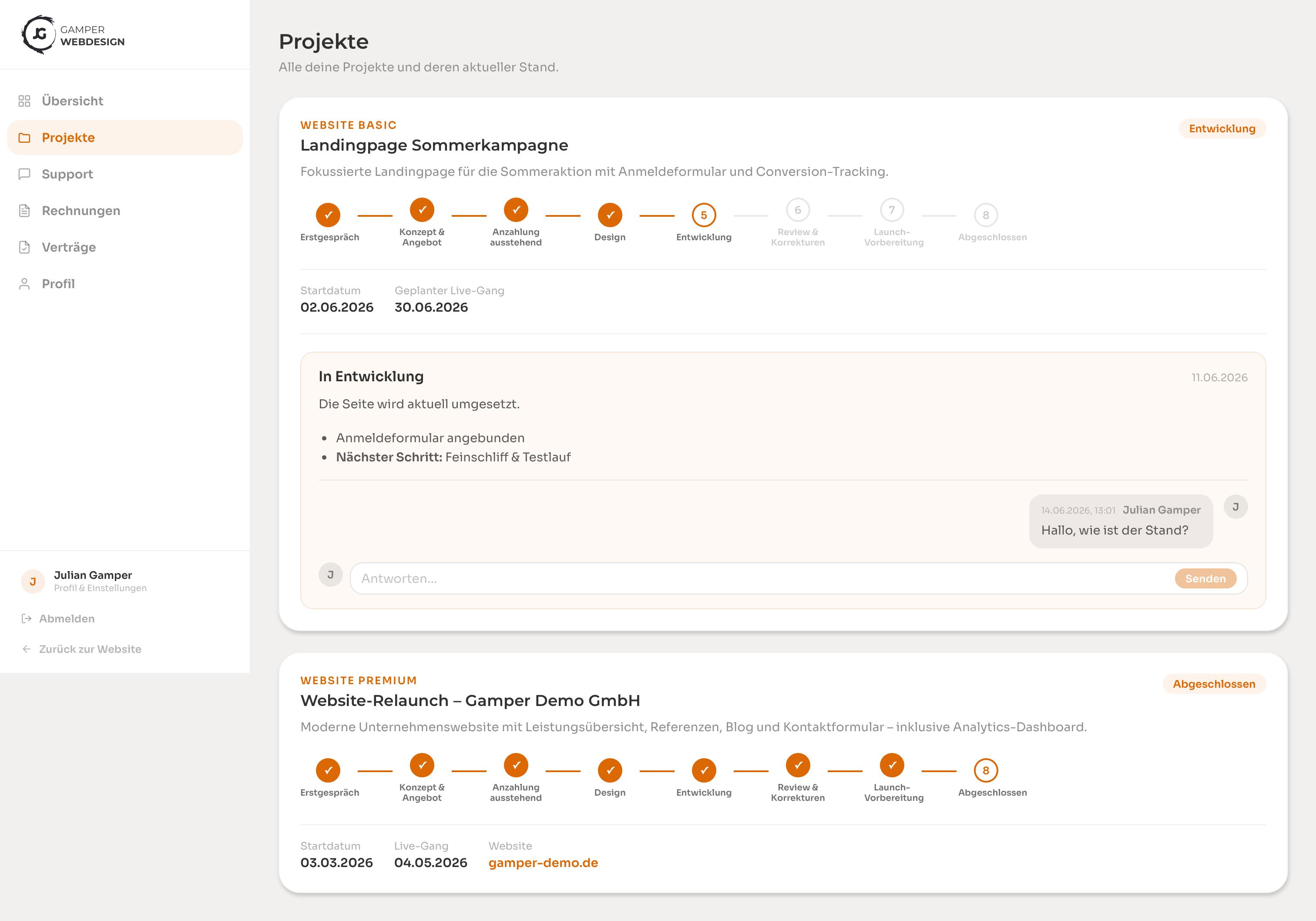 Screenshot: Projekte