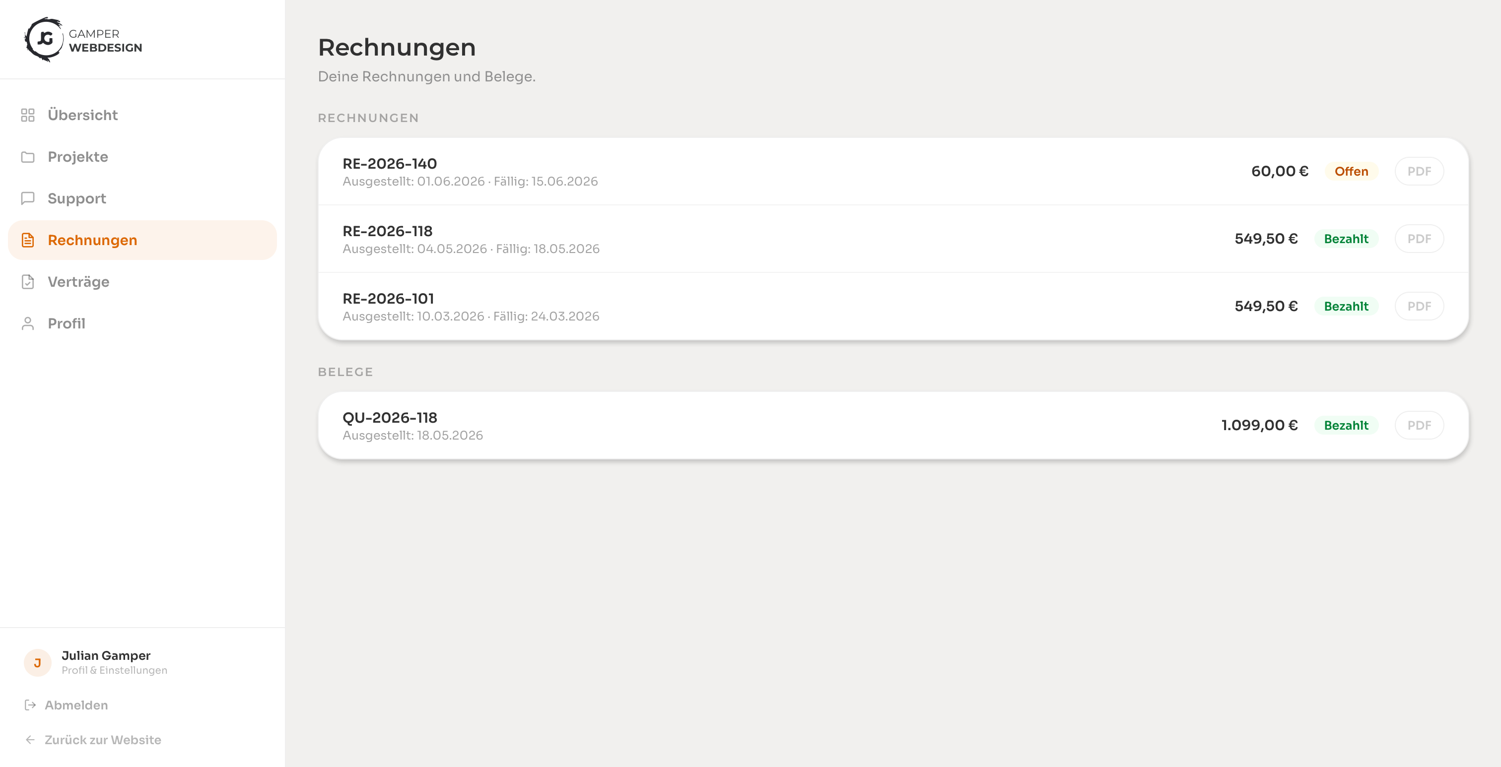 Screenshot: Rechnungen