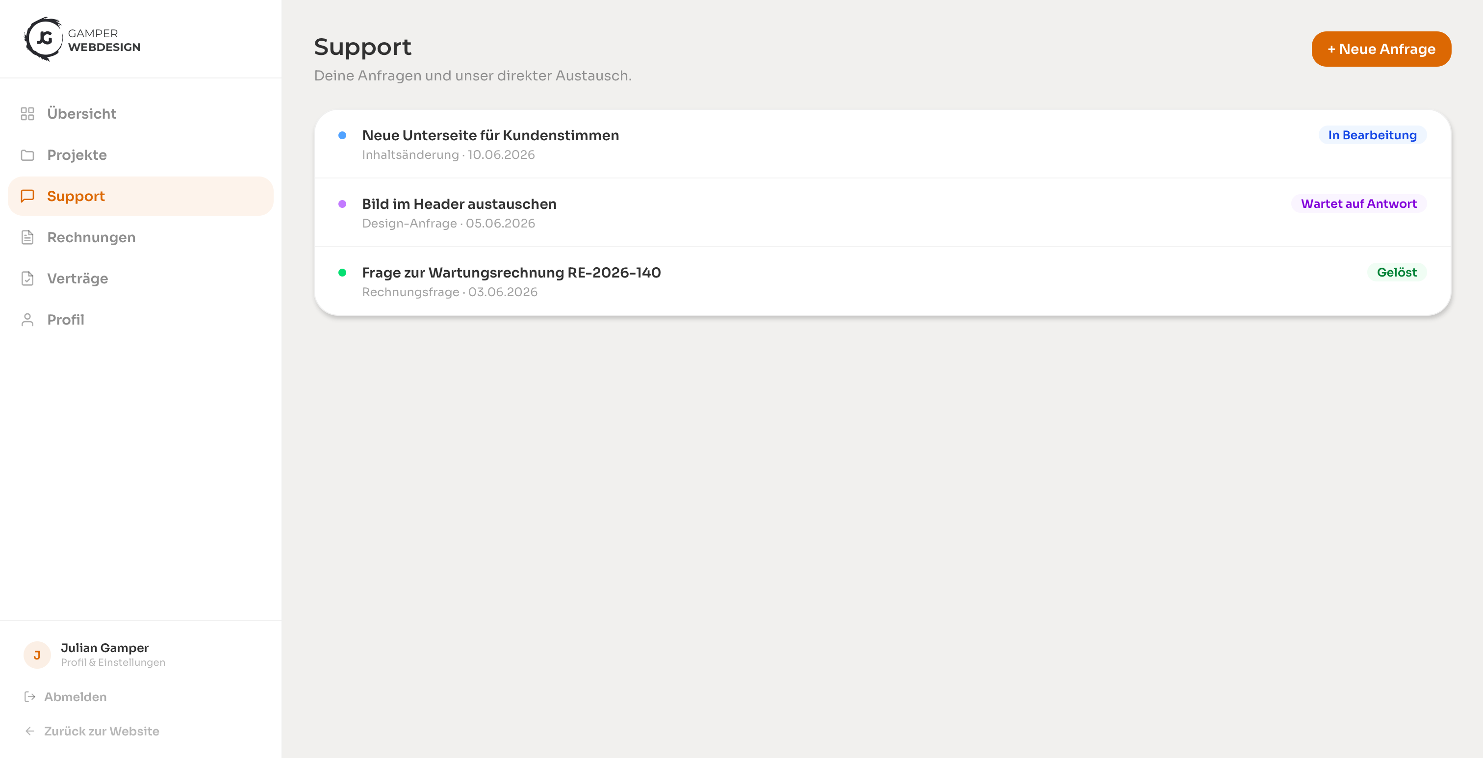 Screenshot: Support